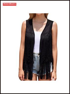 Faux Suede Fringe Vest Western Cowgirl Tassel Boho Jacket Festival